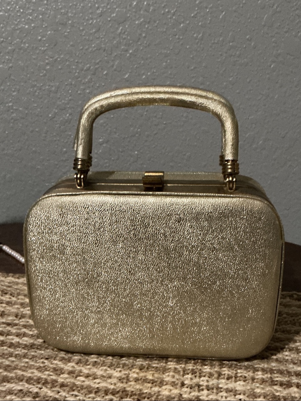 Metallic Gold Structured Clutch with Top Handle